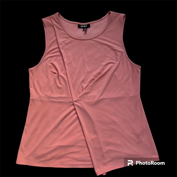 DKNY Petal Pink Sleeveless Blouse Round Neck Overlay Size Large EUC‎ - Picture 1 of 5